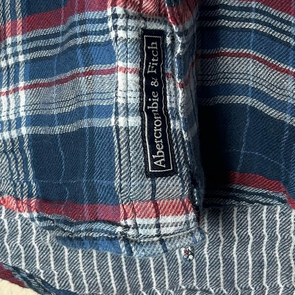 Abercrombie & Fitch Men’s XS Muscle Flannel Y2K Blue/Red Plaid Soft Button Up - Picture 2 of 15
